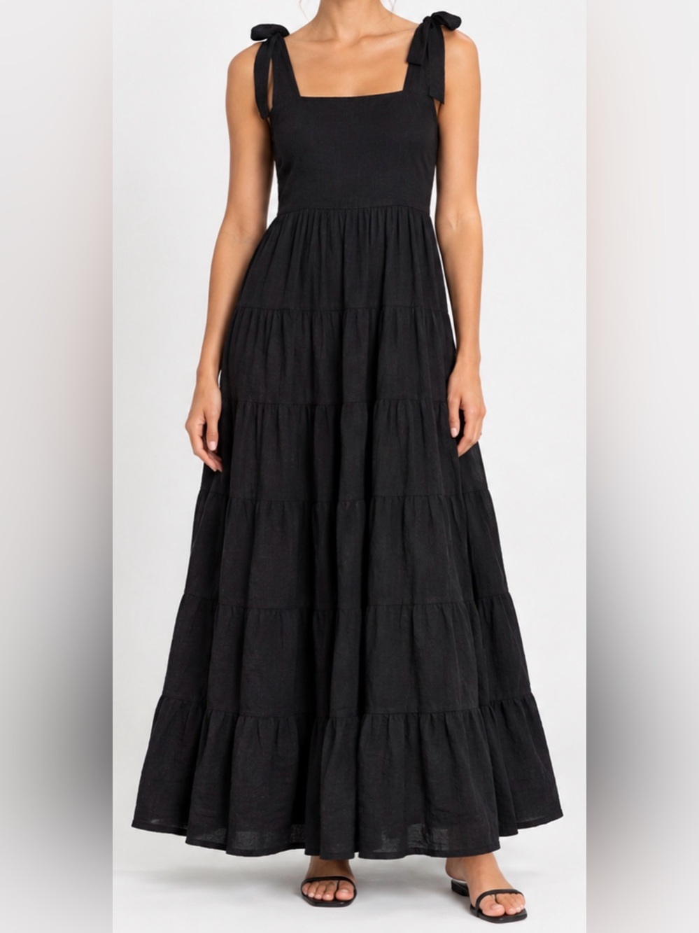 Sluiz Ibiza 100% Cotton Tiered Maxi Dress - Black size large